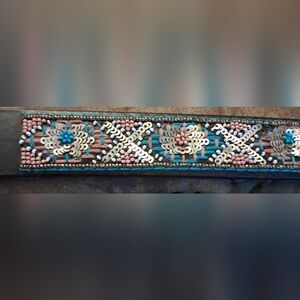 NEW Lucky Brand Women’s M Brown Leather Belt Beaded Embroidered Western Cowgirl